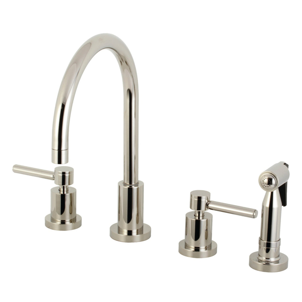 Concord Double-Handle Widespread Kitchen Faucet with Brass Sprayer in Polished Nickel