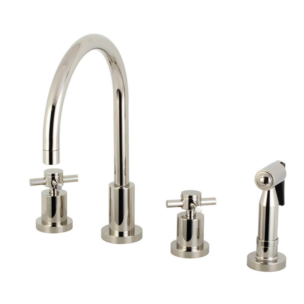 Concord Double-Handle Widespread Kitchen Faucet with Brass Sprayer in Polished Nickel