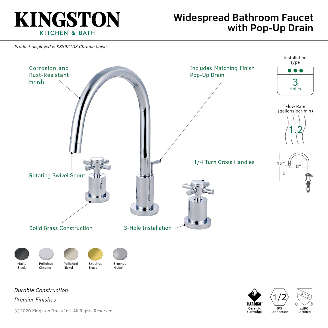 Concord Widespread Bathroom Faucet with Brass Pop-Up in Polished Nickel