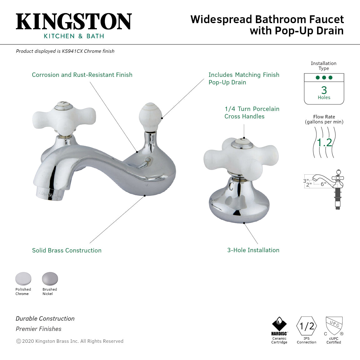 Widespread Bathroom Faucet with ABS Pop-Up Drain in Polished Chrome