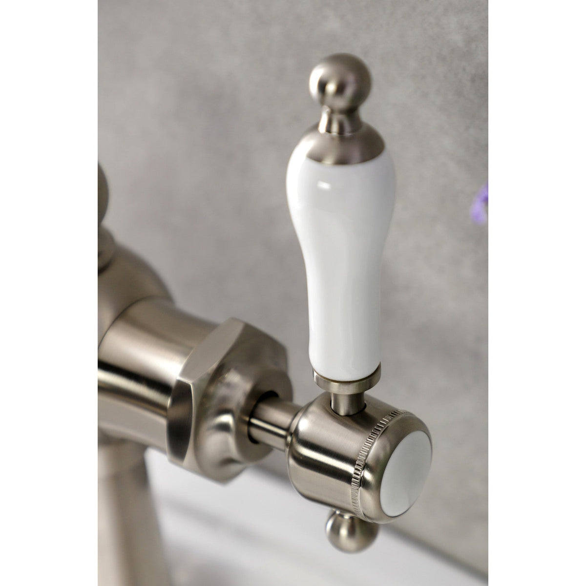 Nautical One-Handle Single-Hole Bathroom Faucet with Deck Plate and Push Pop-Up Drain in Brushed Nickel