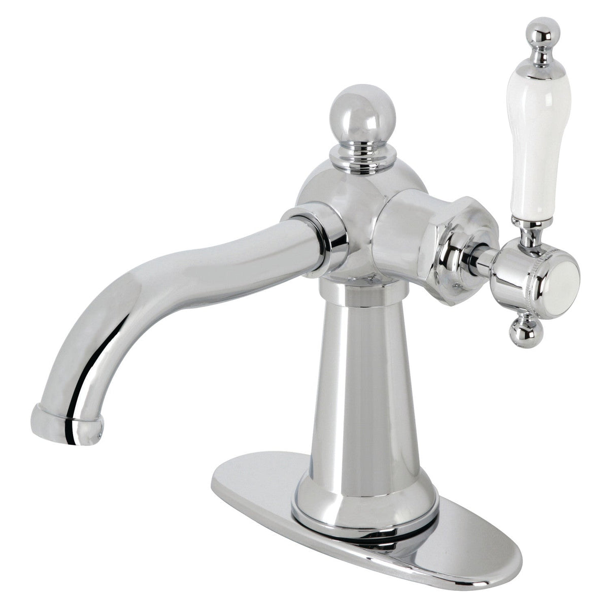 Nautical One-Handle Single-Hole Bathroom Faucet with Deck Plate and Push Pop-Up Drain in Polished Chrome