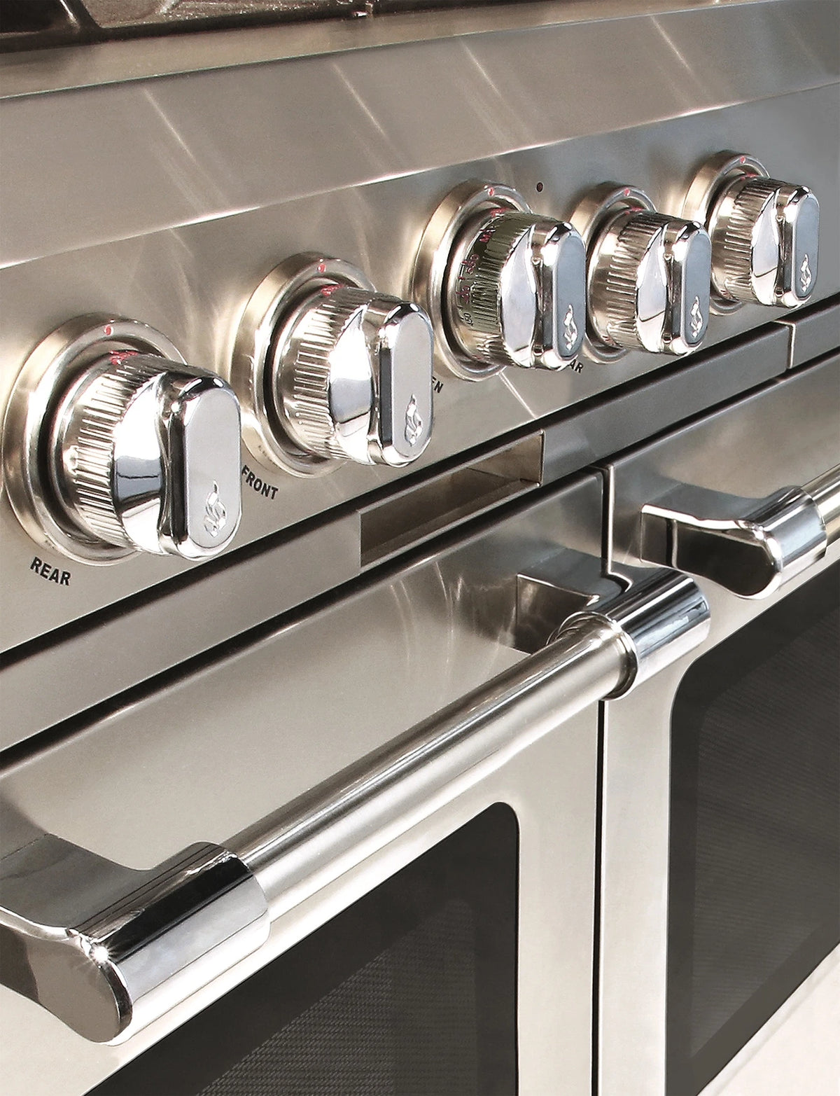 Stainless steel gas range burner control knobs with ignition switches