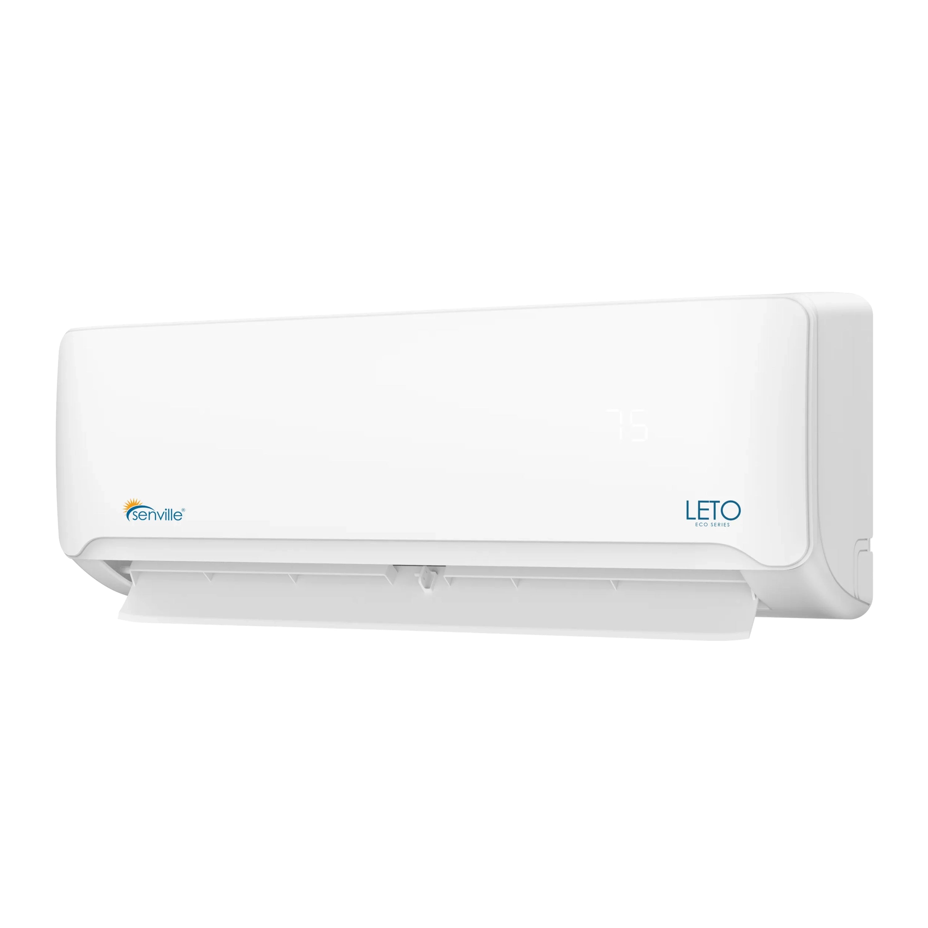 Wall-mounted mini split air handler, white indoor unit with visible airflow louvers