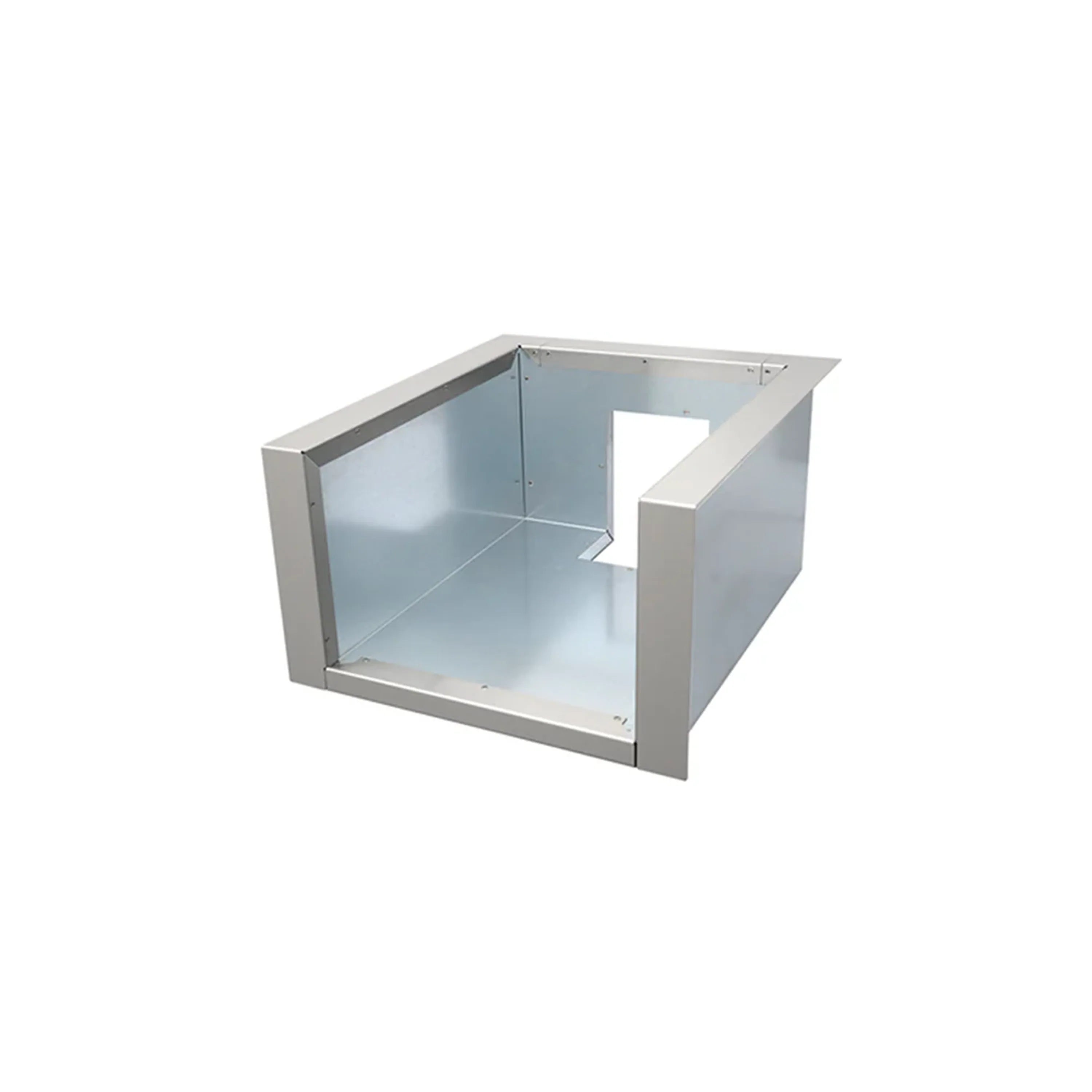 Stainless steel liner jacket, open box design with tall side walls and floor panel