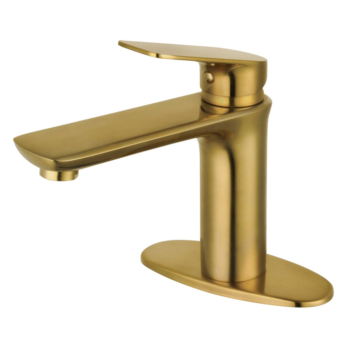 Frankfurt One-Handle Single-Hole Bathroom Faucet with Deck Plate and Push Pop-Up Drain in Brushed Brass