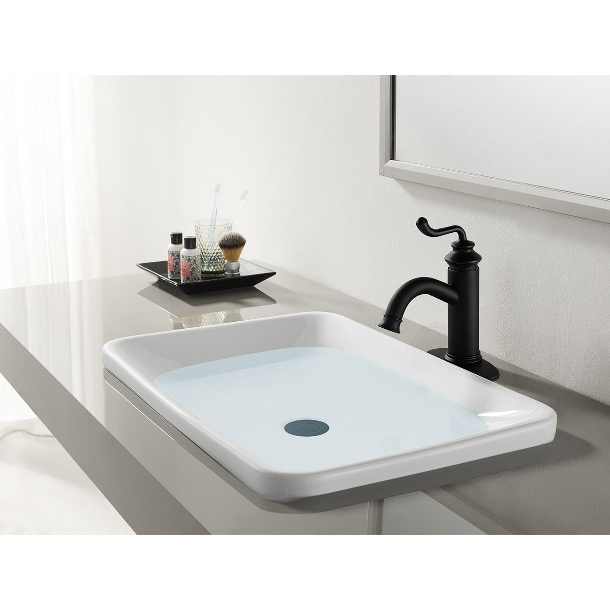 Royale One-Handle Single-Hole Bathroom Faucet with Deck Plate and Push Pop-Up Drain in Matte Black
