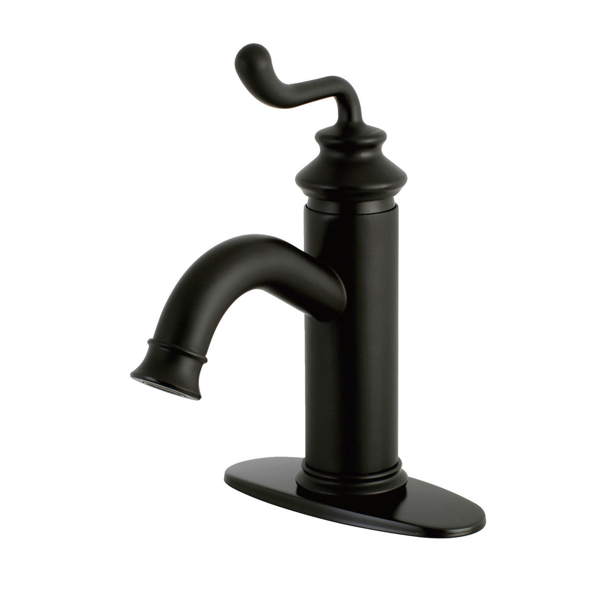 Royale One-Handle Single-Hole Bathroom Faucet with Deck Plate and Push Pop-Up Drain in Matte Black