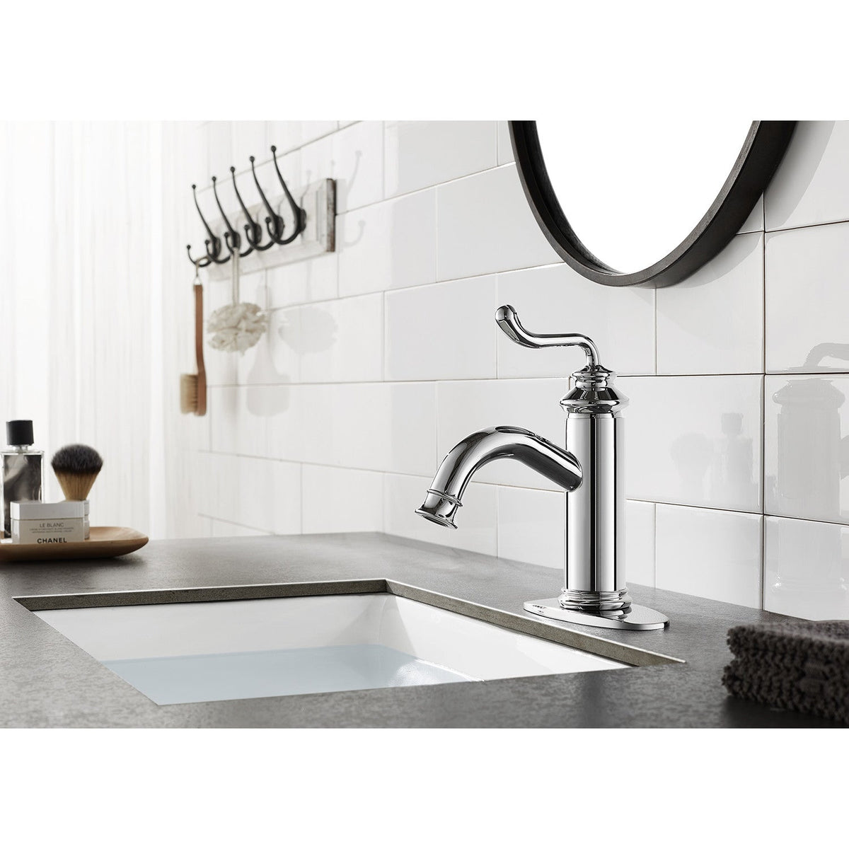 Royale One-Handle Single-Hole Bathroom Faucet with Deck Plate and Push Pop-Up Drain in Polished Chrome