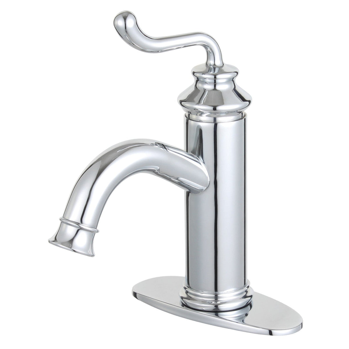 Royale One-Handle Single-Hole Bathroom Faucet with Deck Plate and Push Pop-Up Drain in Polished Chrome