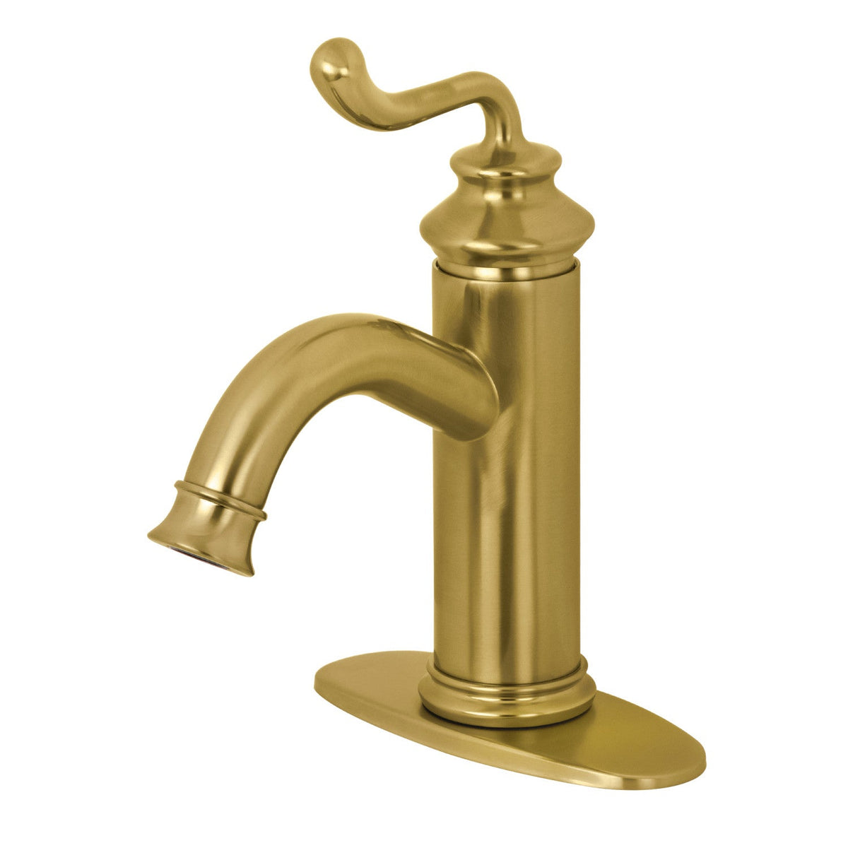 Royale One-Handle Single-Hole Bathroom Faucet with Deck Plate and Push Pop-Up Drain in Brushed Brass