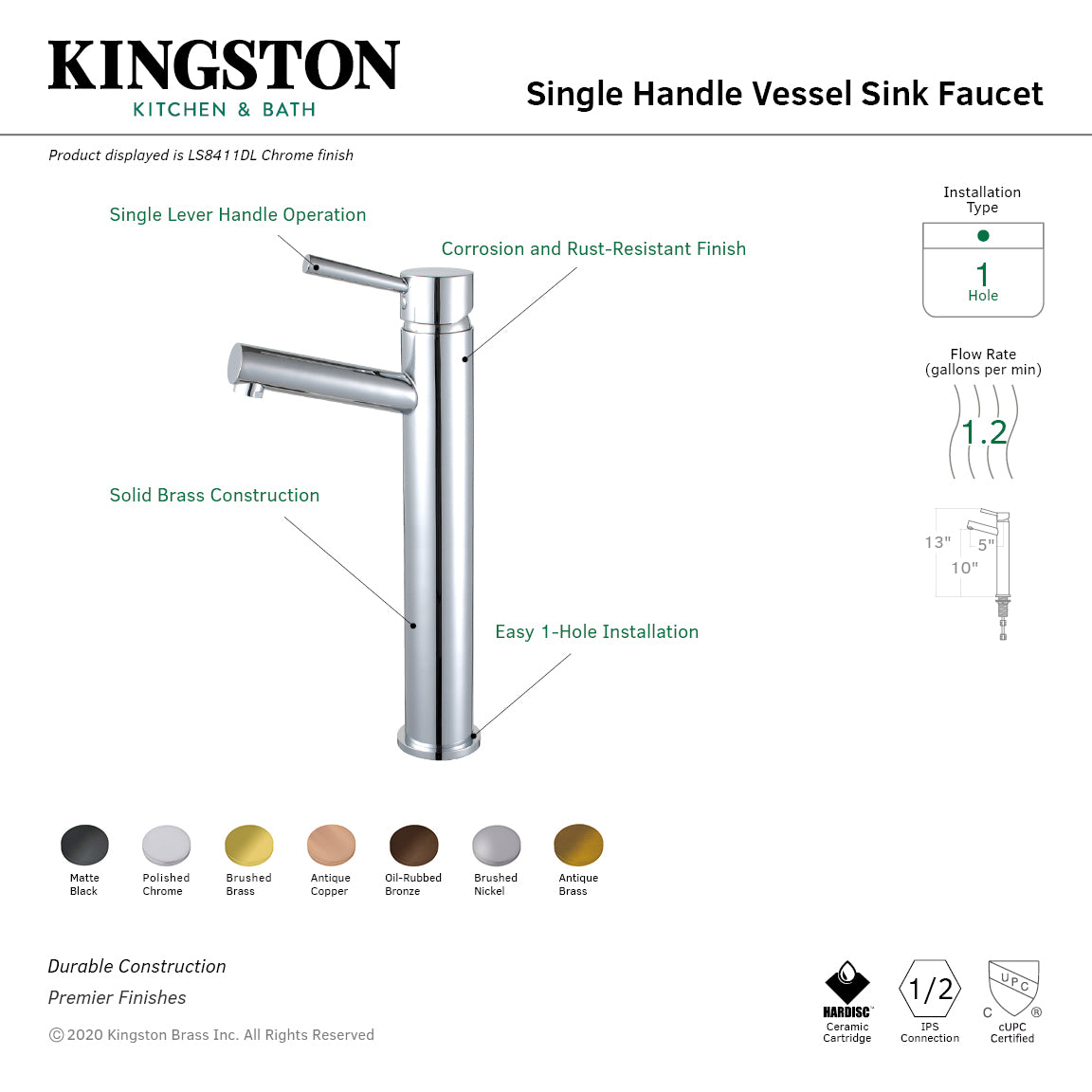 Fauceture Concord Single-Handle Vessel Sink Faucet in Matte Black