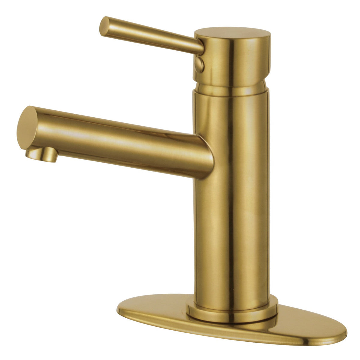 Concord One-Handle Single-Hole Bathroom Faucet with Deck Plate and Push Pop-Up Drain in Brushed Brass