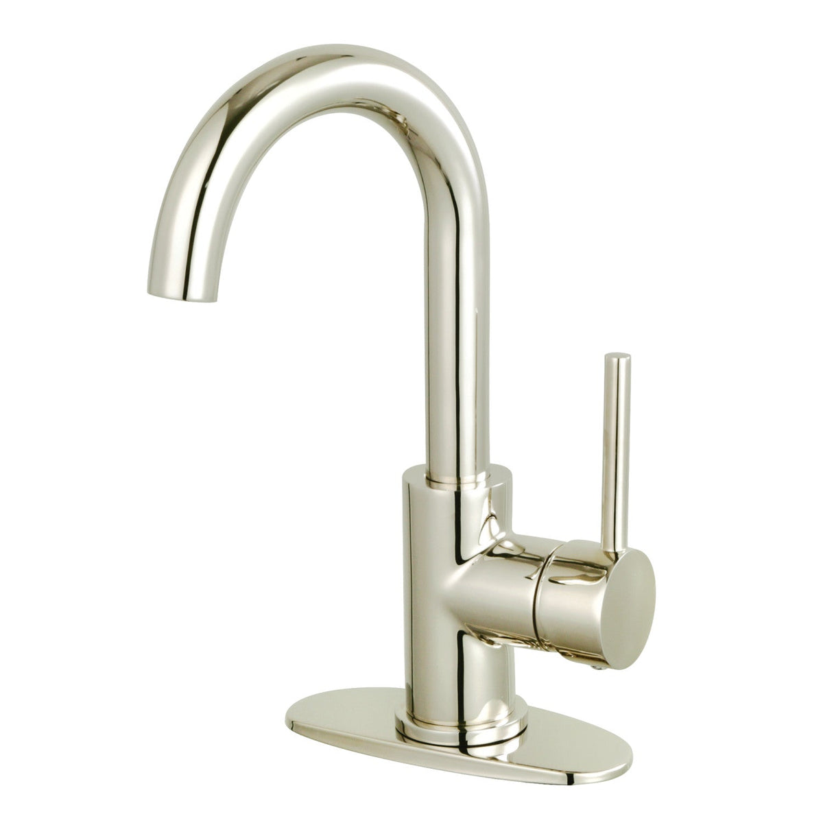 Concord One-Handle Single-Hole Bathroom Faucet with Deck Plate and Push Pop-Up Drain in Polished Nickel