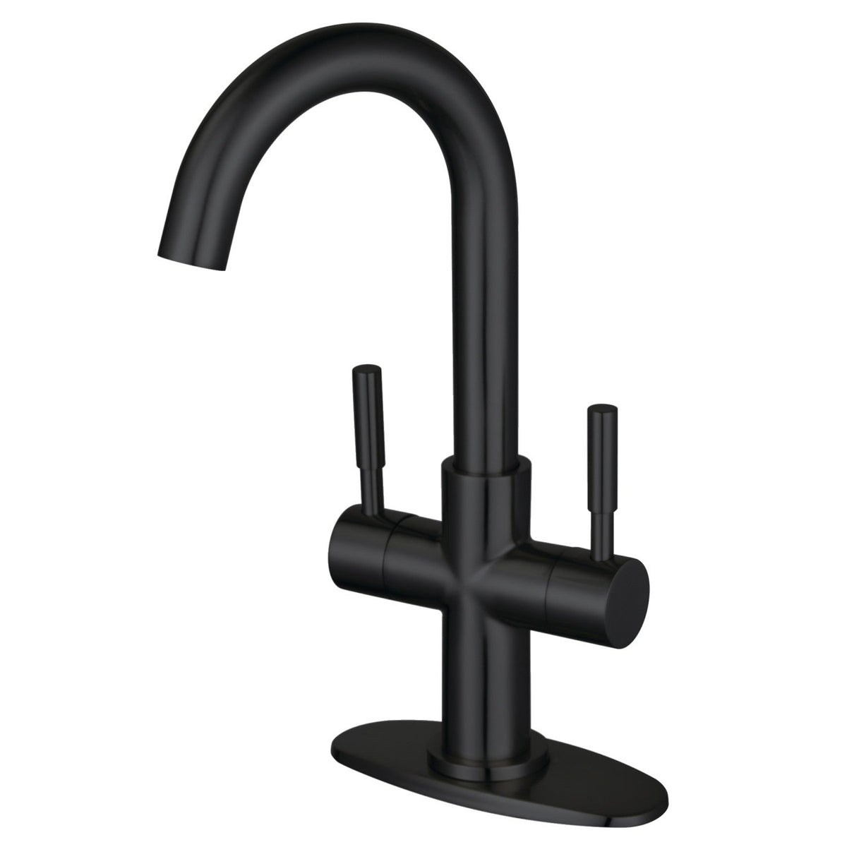 Concord Two-Handle Single-Hole Bathroom Faucet with Deck Plate and Push Pop-Up Drain in Matte Black