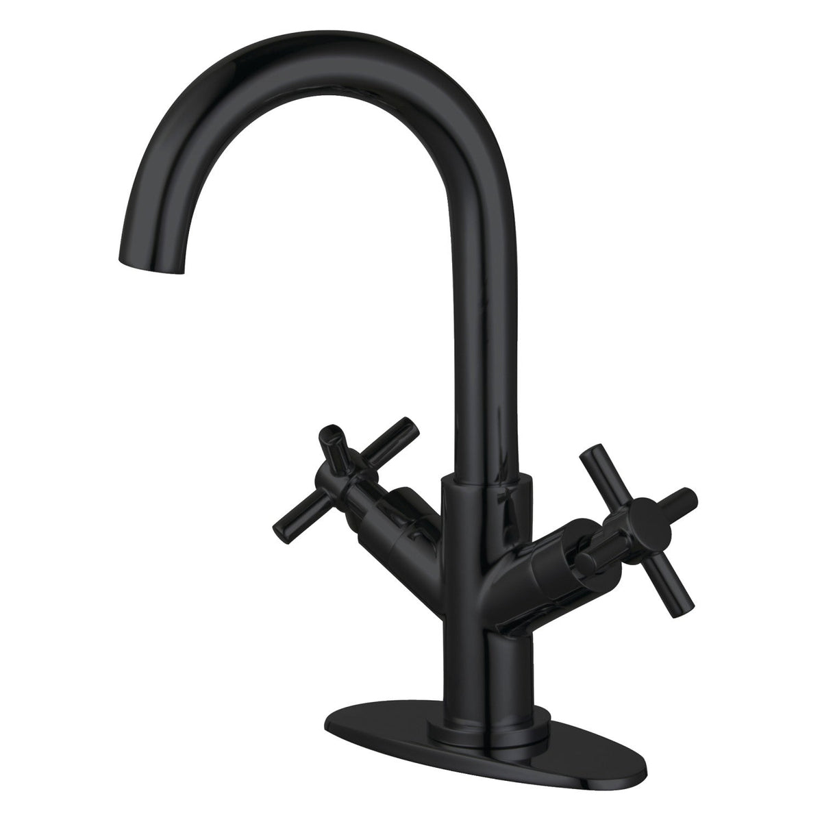 Concord Two-Handle Single-Hole Bathroom Faucet with Deck Plate and Push Pop-Up Drain in Matte Black