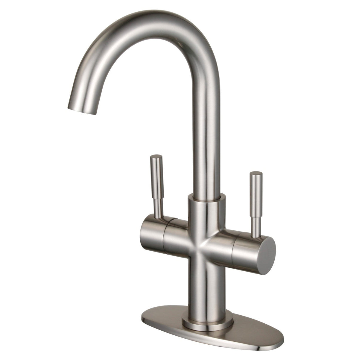 Concord Two-Handle Single-Hole Bathroom Faucet with Deck Plate and Push Pop-Up Drain in Brushed Nickel