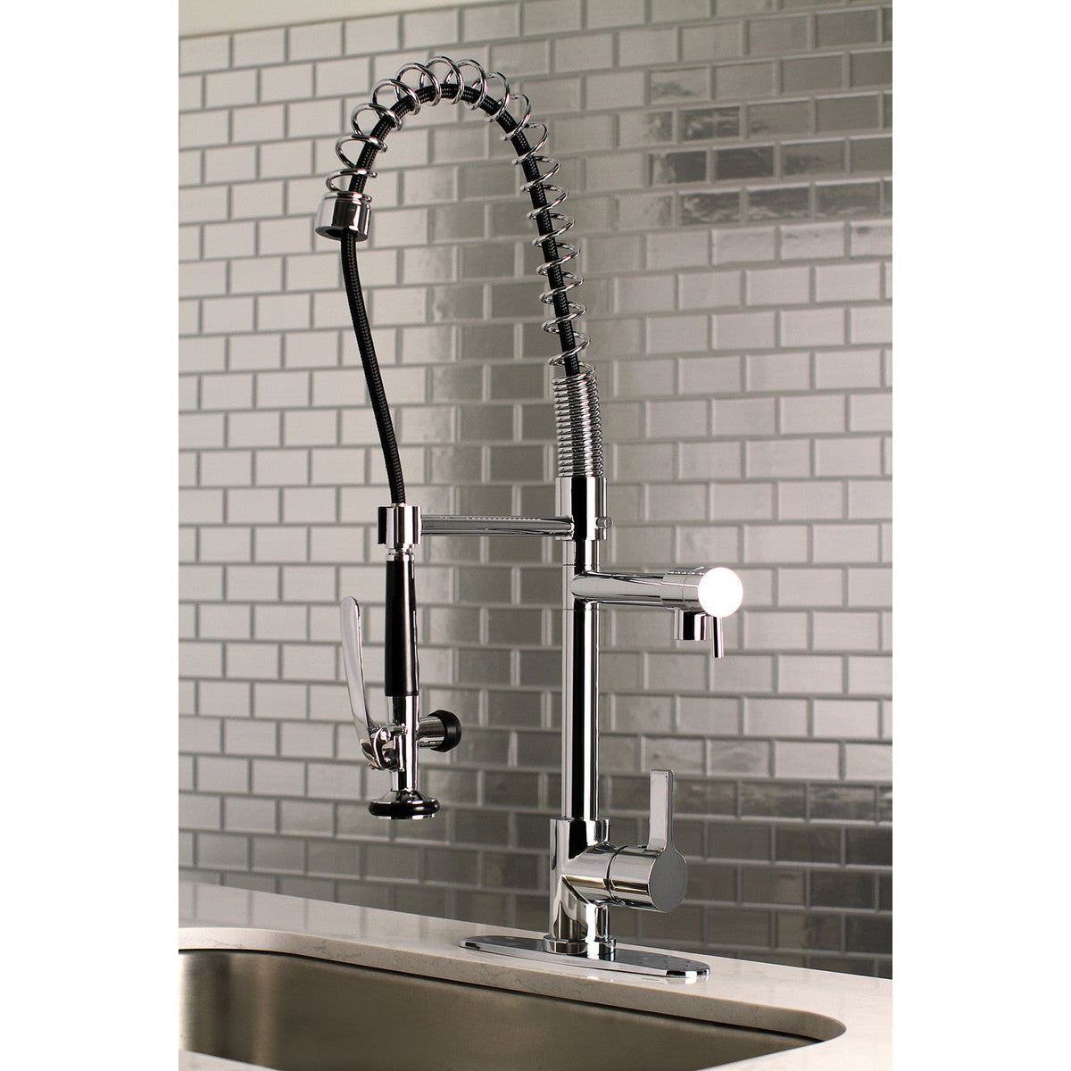 Gourmetier Continental Single-Handle Deck-Mount Pre-Rinse Kitchen Faucet with Pot Filler in Polished Chrome