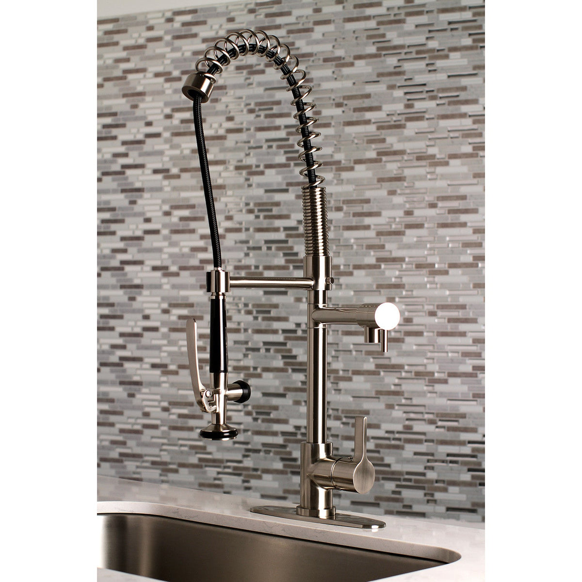 Gourmetier Continental Single-Handle Deck-Mount Pre-Rinse Kitchen Faucet with Pot Filler in Brushed Nickel