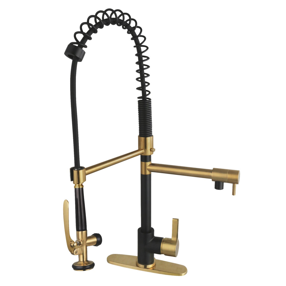 Gourmetier Continental Single-Handle Deck-Mount Pre-Rinse Kitchen Faucet with Pot Filler in Matte Black/Brushed Brass
