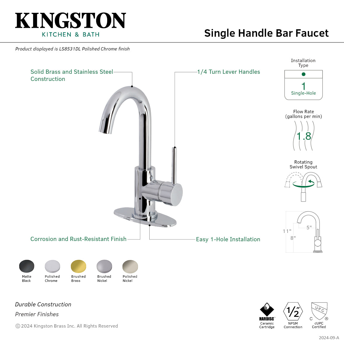Concord Single-Handle Bar Faucet in Polished Nickel