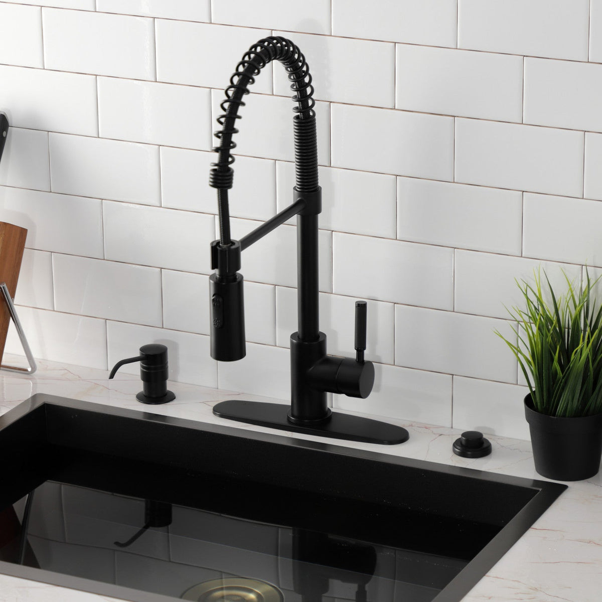 Gourmetier Kaiser Single-Handle Deck-Mount Pre-Rinse Kitchen Faucet in Matte Black