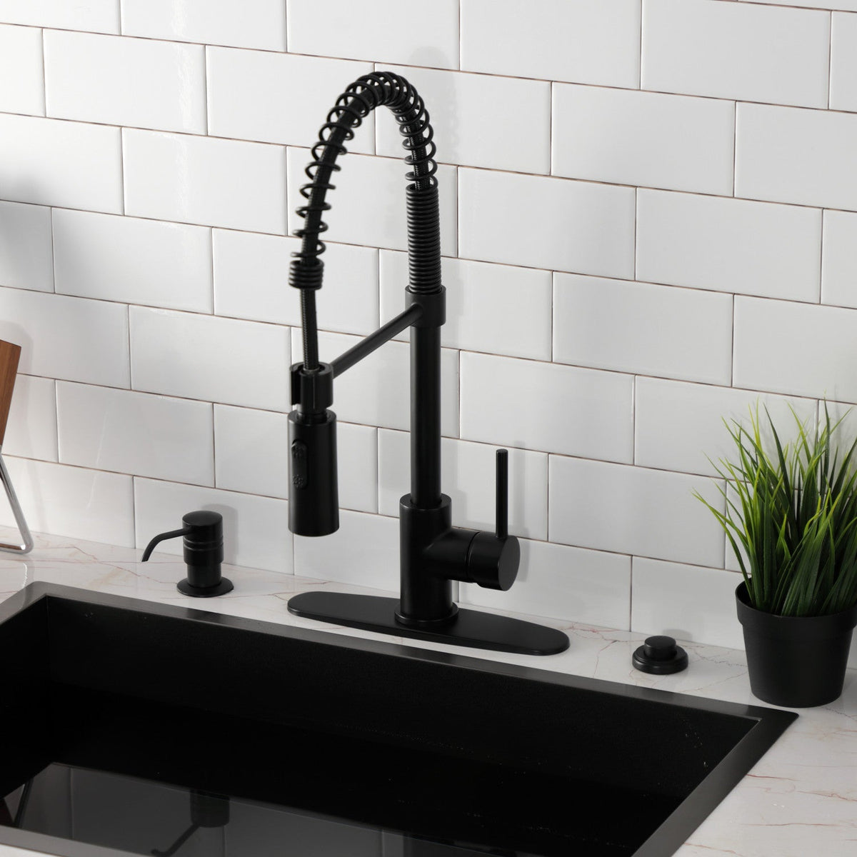 Gourmetier Concord Single-Handle Deck-Mount Pre-Rinse Kitchen Faucet in Matte Black