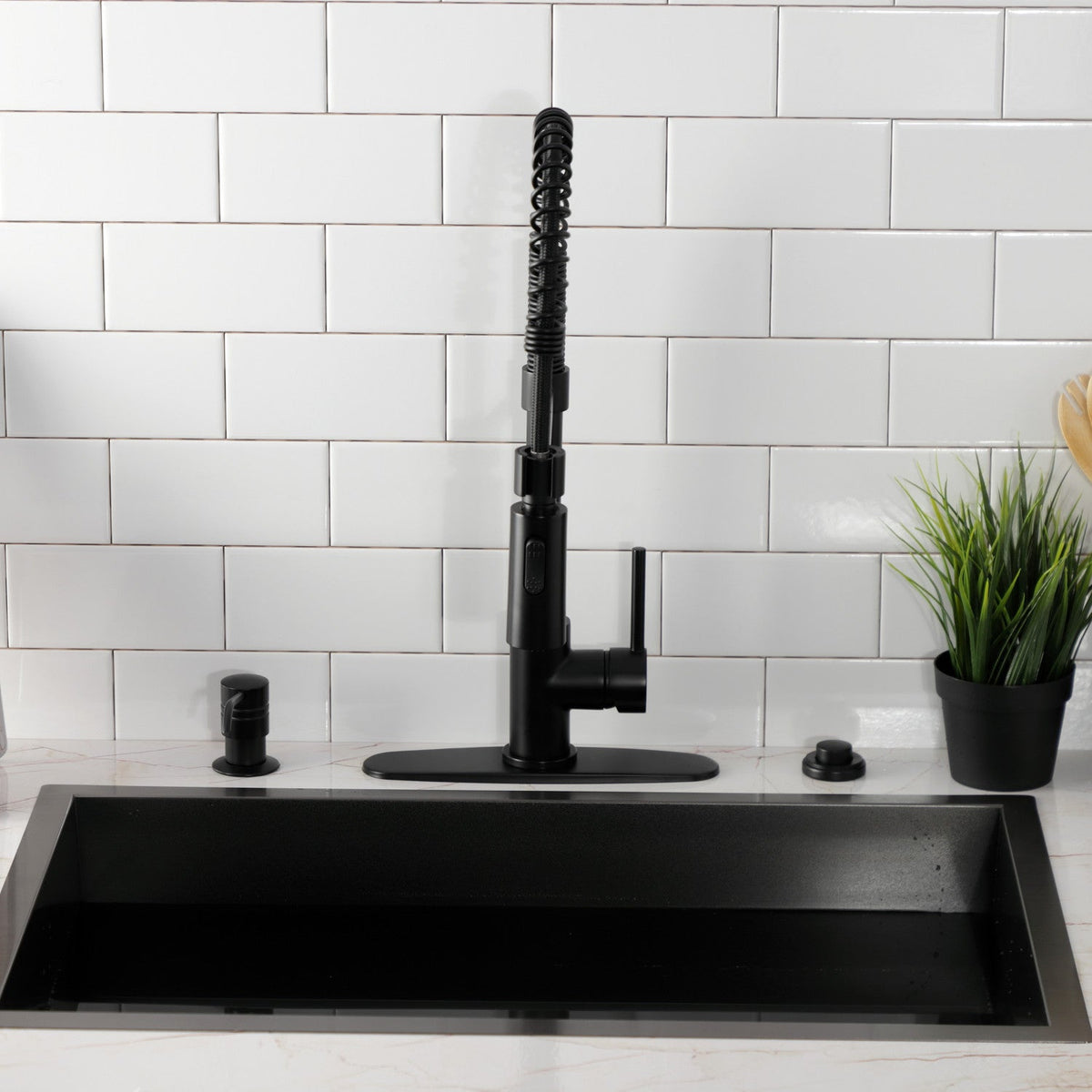 Gourmetier Concord Single-Handle Deck-Mount Pre-Rinse Kitchen Faucet in Matte Black