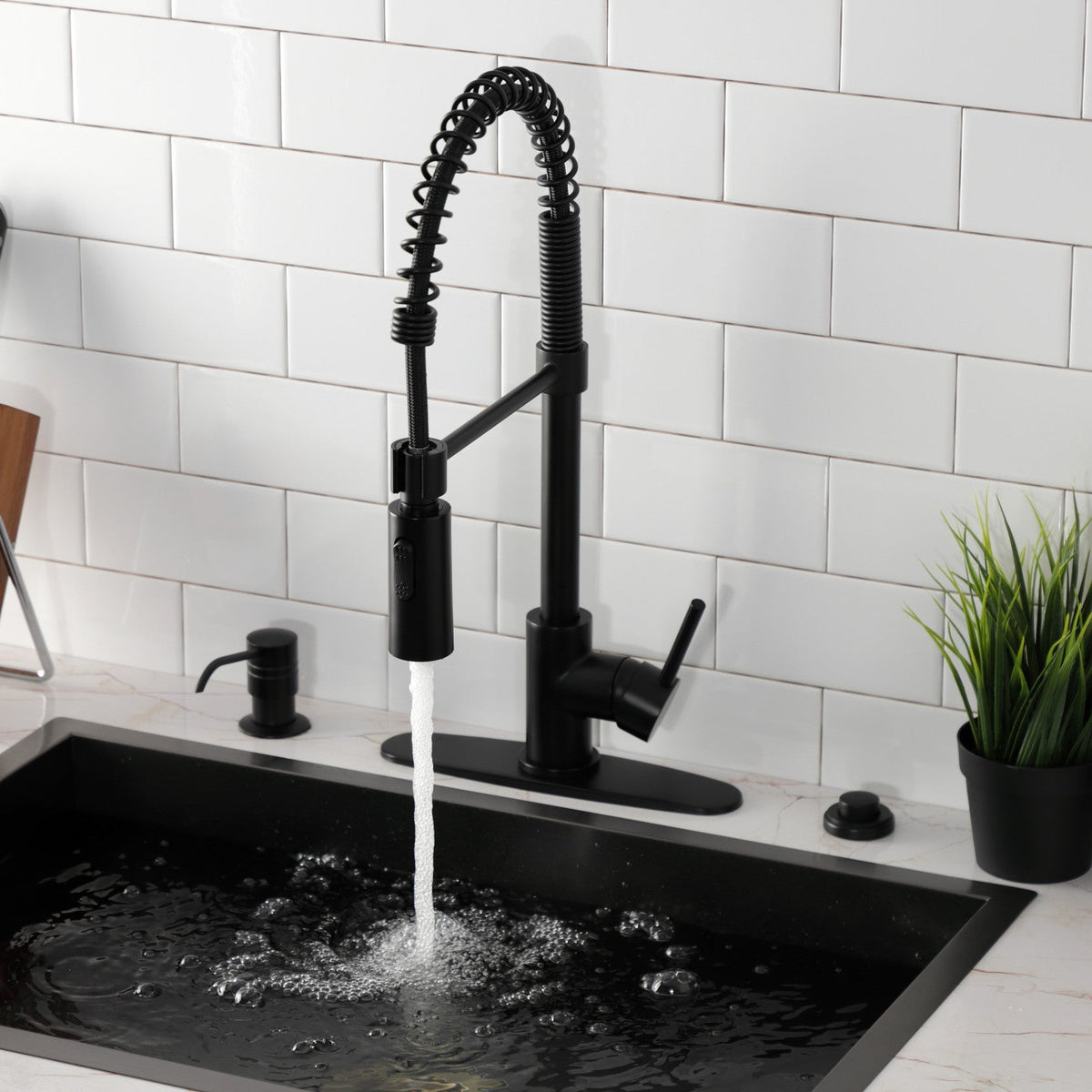 Gourmetier Concord Single-Handle Deck-Mount Pre-Rinse Kitchen Faucet in Matte Black