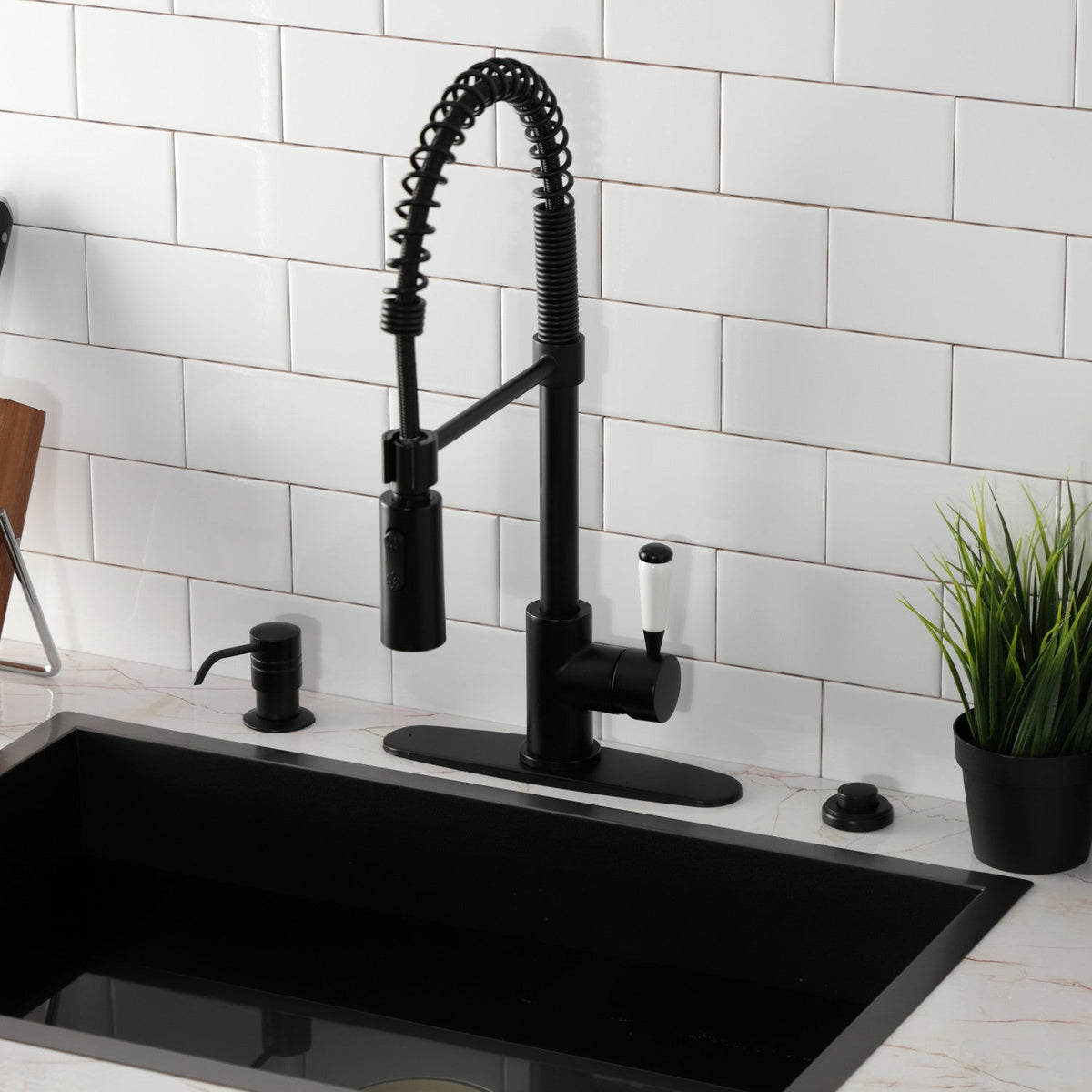 Gourmetier Paris Single-Handle Deck-Mount Pre-Rinse Kitchen Faucet in Matte Black