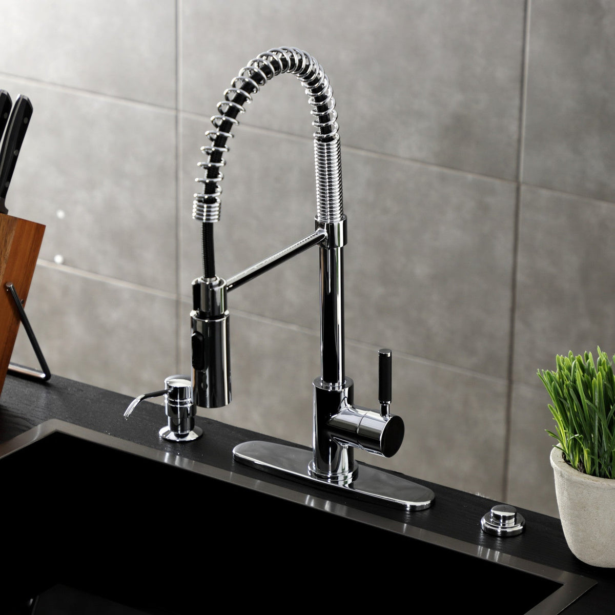 Gourmetier Kaiser Single-Handle Deck-Mount Pre-Rinse Kitchen Faucet in Polished Chrome