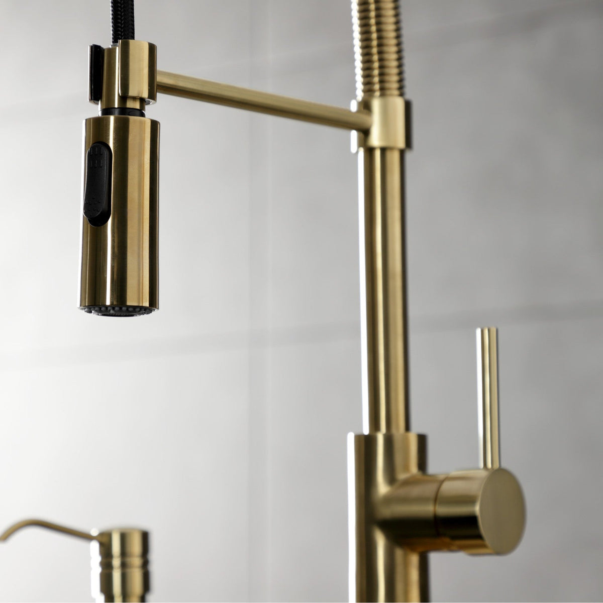 Gourmetier Concord Single-Handle Deck-Mount Pre-Rinse Kitchen Faucet in Brushed Brass