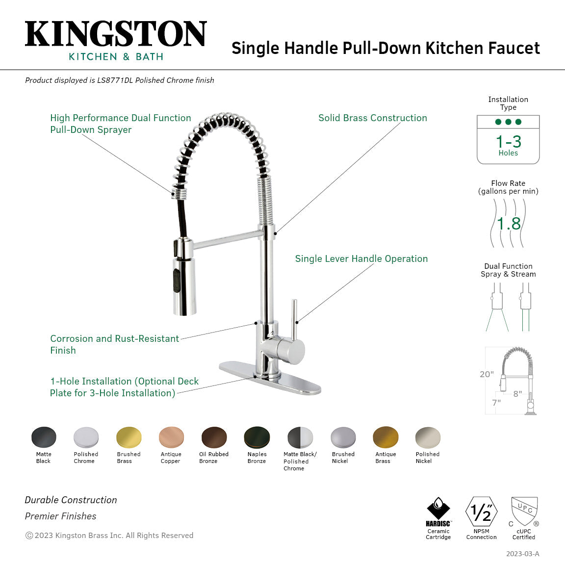 Gourmetier Concord Single-Handle Deck-Mount Pre-Rinse Kitchen Faucet in Naples Bronze