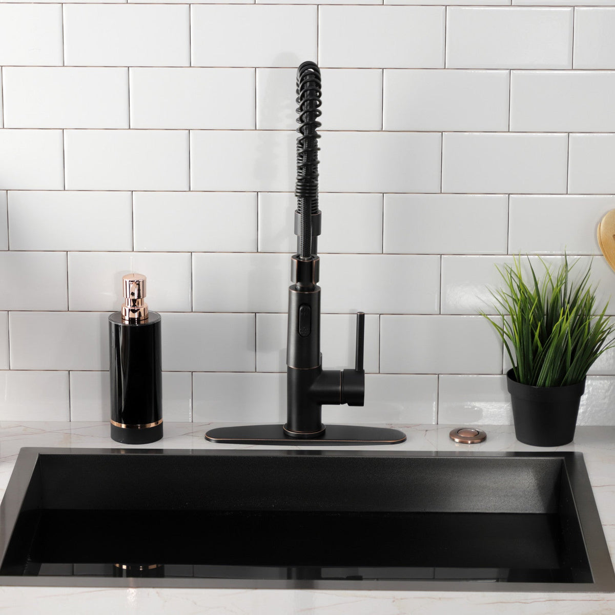 Gourmetier Concord Single-Handle Deck-Mount Pre-Rinse Kitchen Faucet in Naples Bronze