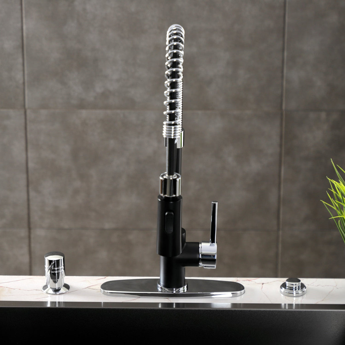 Gourmetier Concord Single-Handle Deck-Mount Pre-Rinse Kitchen Faucet in Matte Black/Polished Chrome