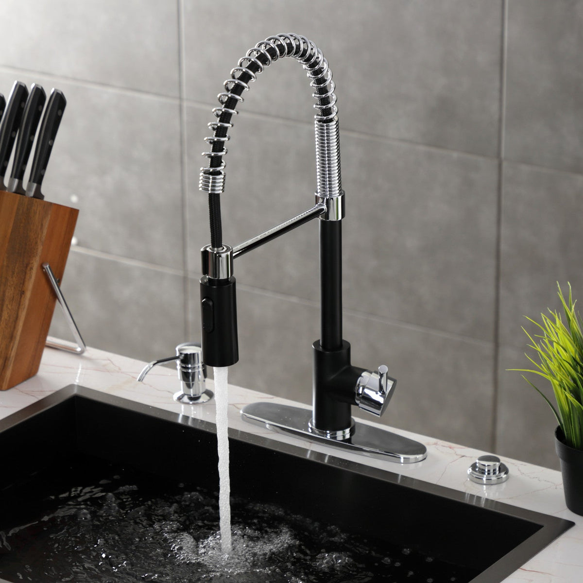 Gourmetier Concord Single-Handle Deck-Mount Pre-Rinse Kitchen Faucet in Matte Black/Polished Chrome