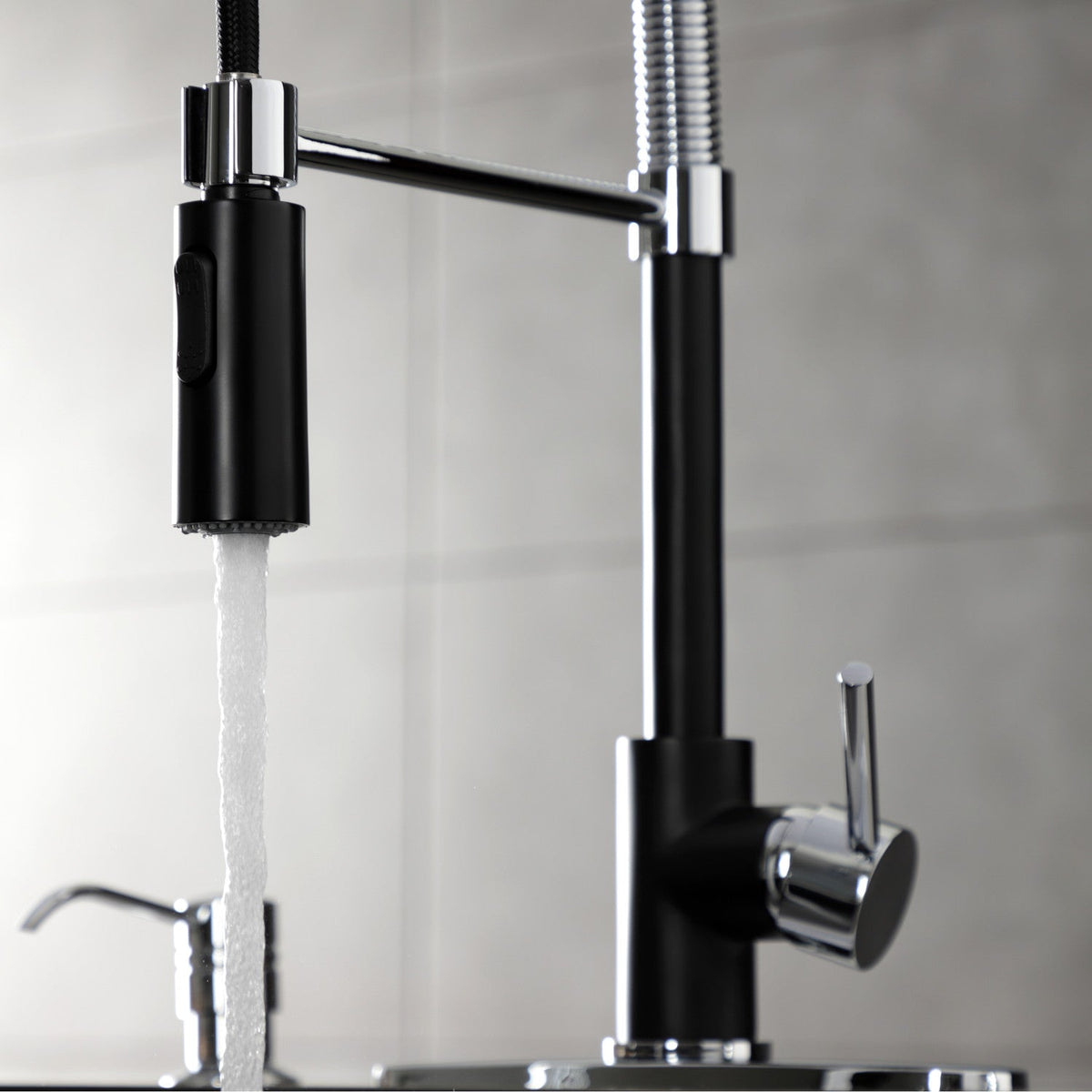Gourmetier Concord Single-Handle Deck-Mount Pre-Rinse Kitchen Faucet in Matte Black/Polished Chrome