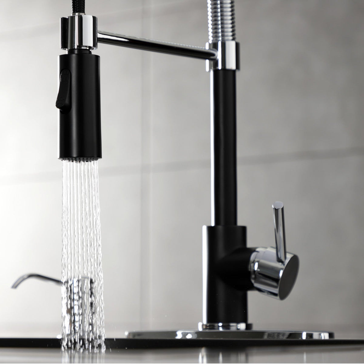 Gourmetier Concord Single-Handle Deck-Mount Pre-Rinse Kitchen Faucet in Matte Black/Polished Chrome