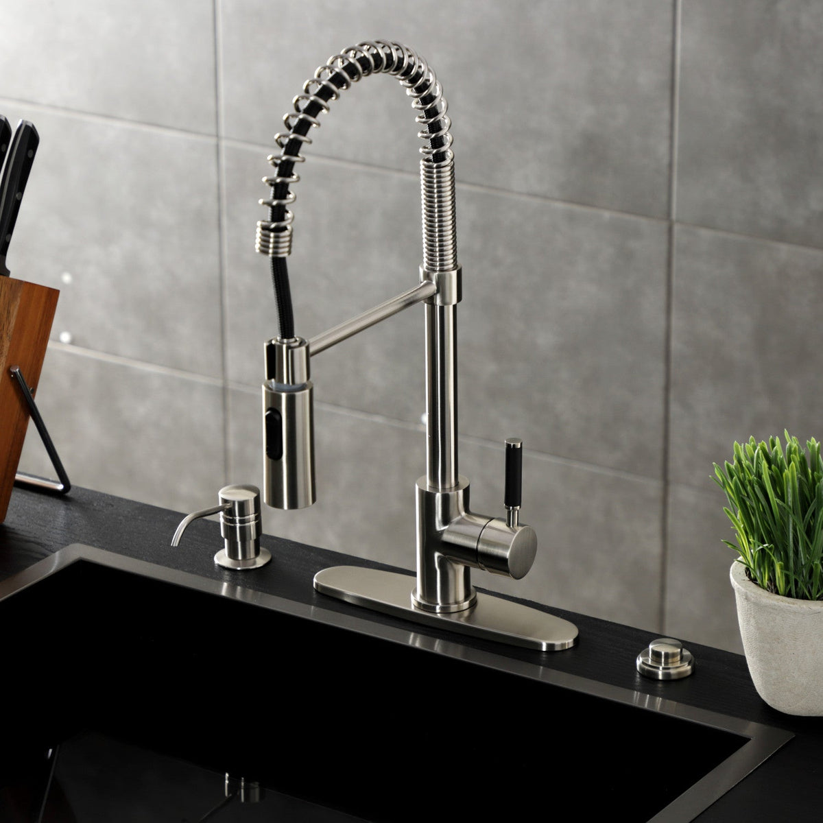 Gourmetier Kaiser Single-Handle Deck-Mount Pre-Rinse Kitchen Faucet in Brushed Nickel