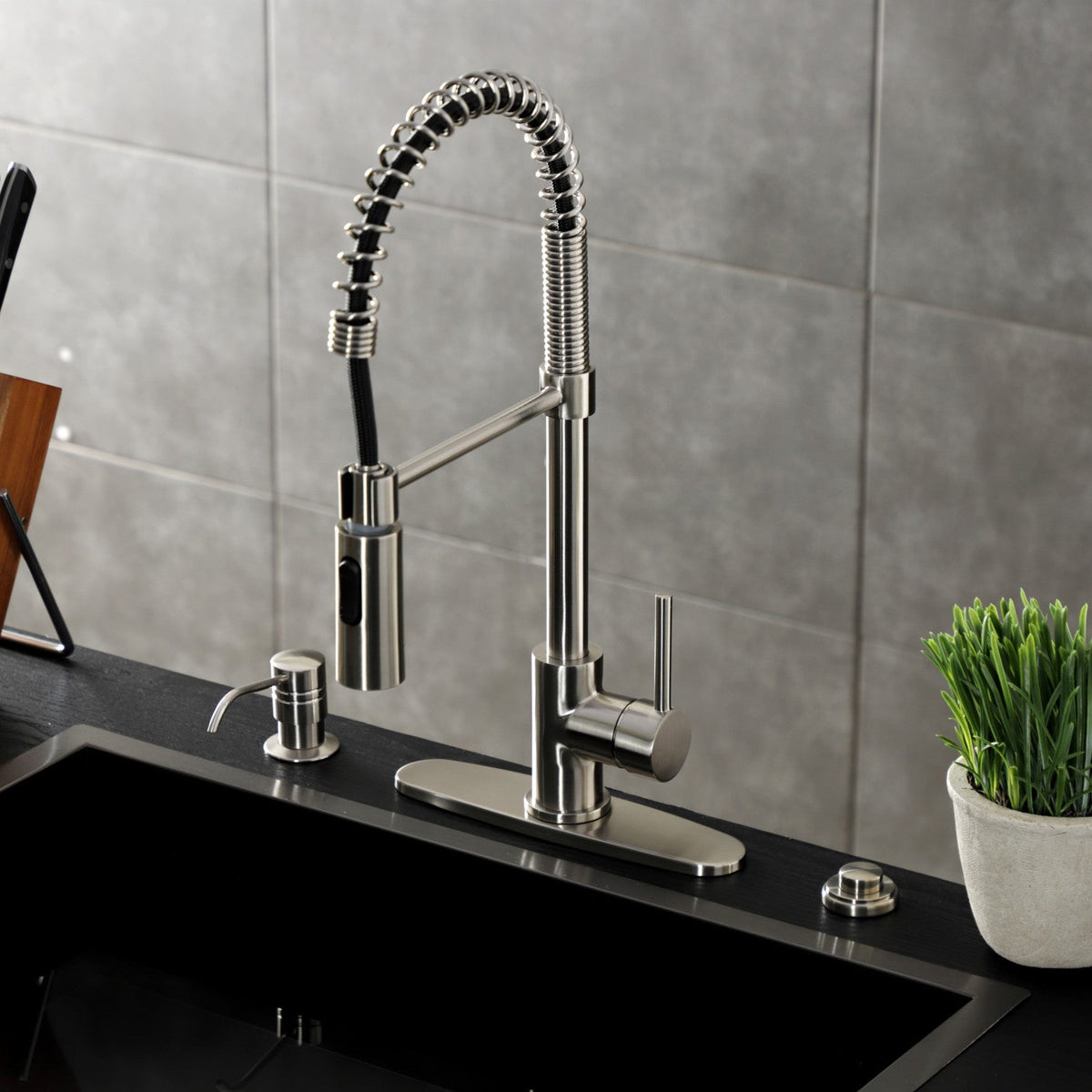 Gourmetier Concord Single-Handle Deck-Mount Pre-Rinse Kitchen Faucet in Brushed Nickel