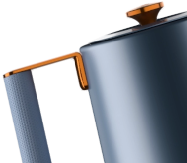 Midnight blue electric kettle with amber accents and textured grip handle