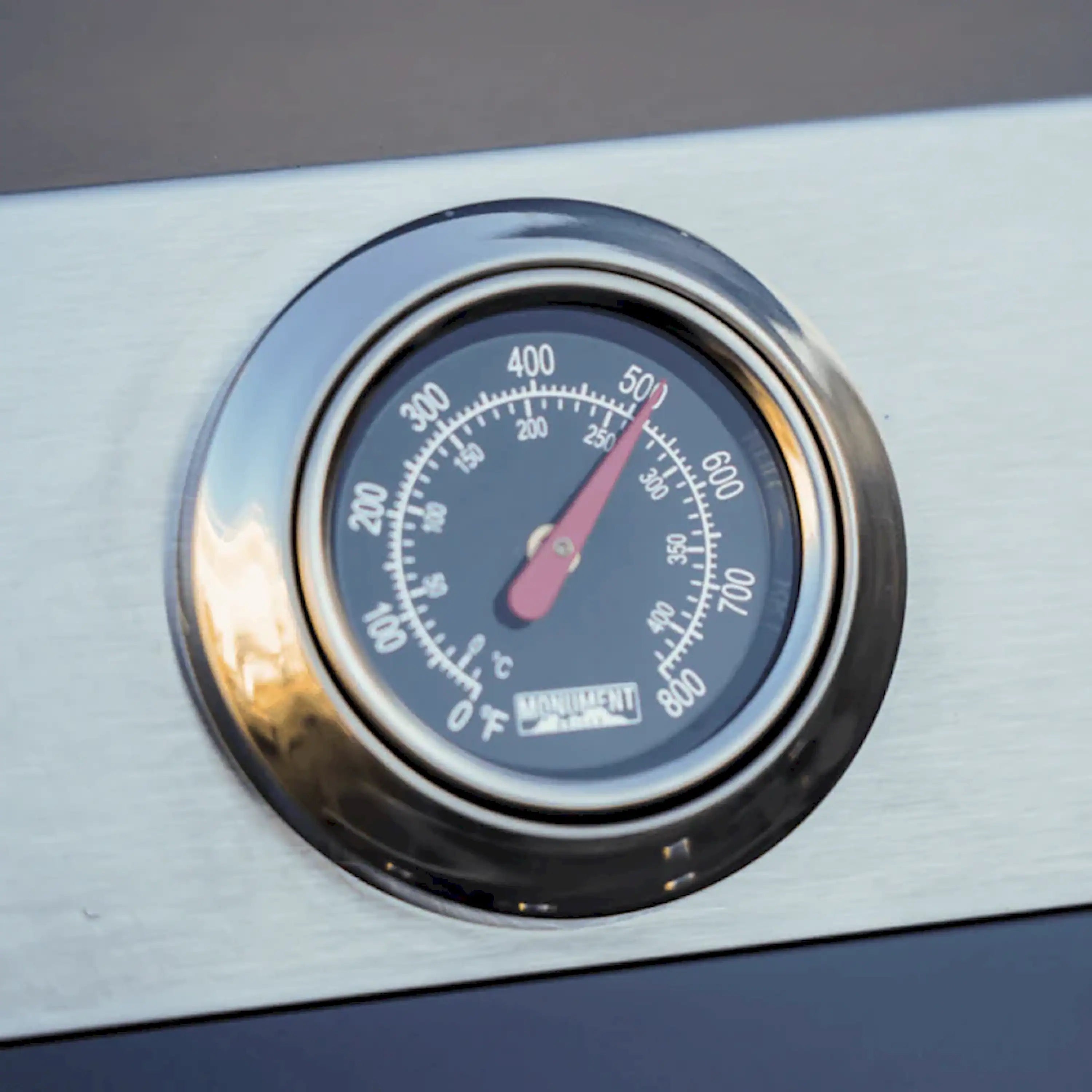 Stainless steel propane grill pressure gauge with temperature dial