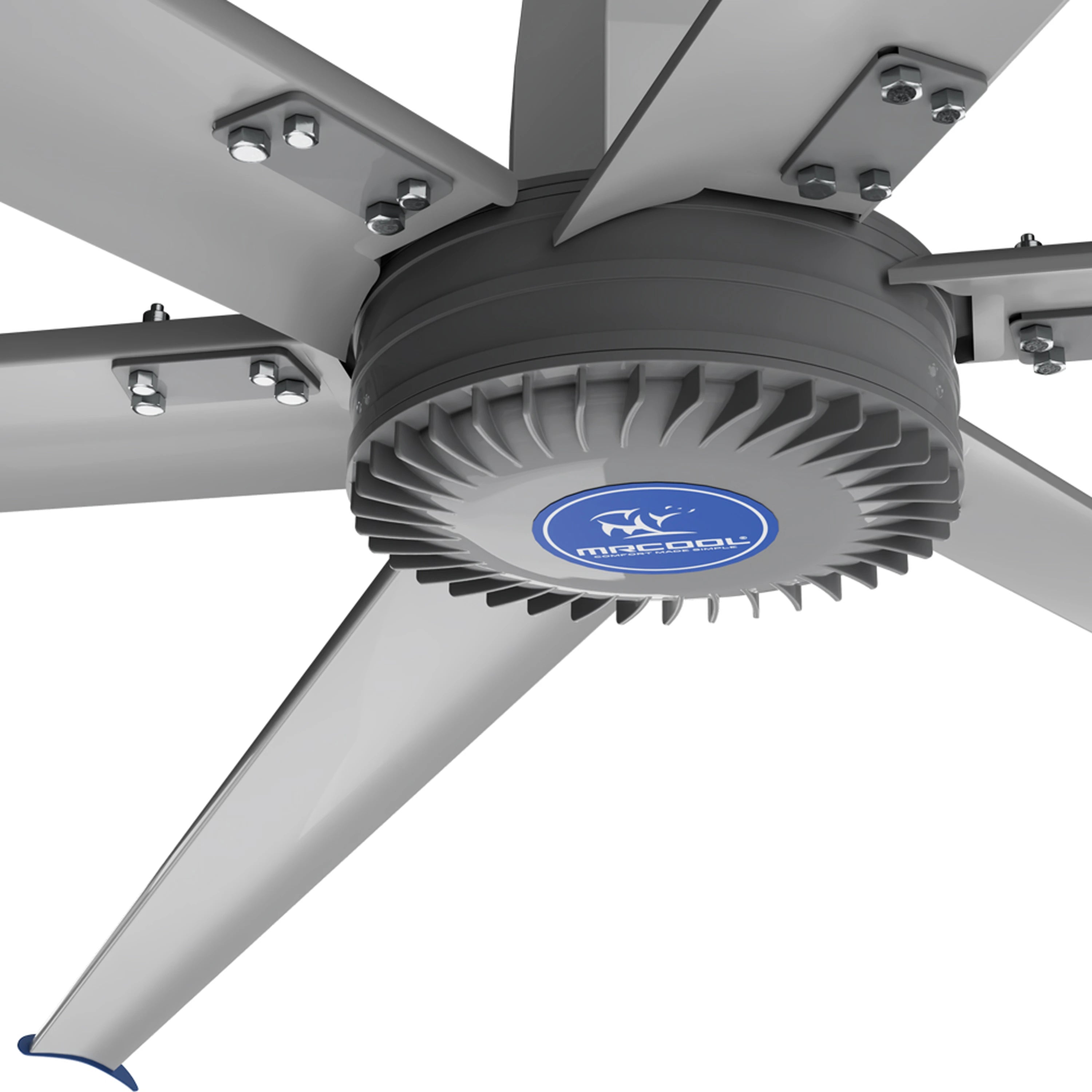 MRCOOL HVLS fan motor housing with blade hub and cooling fins