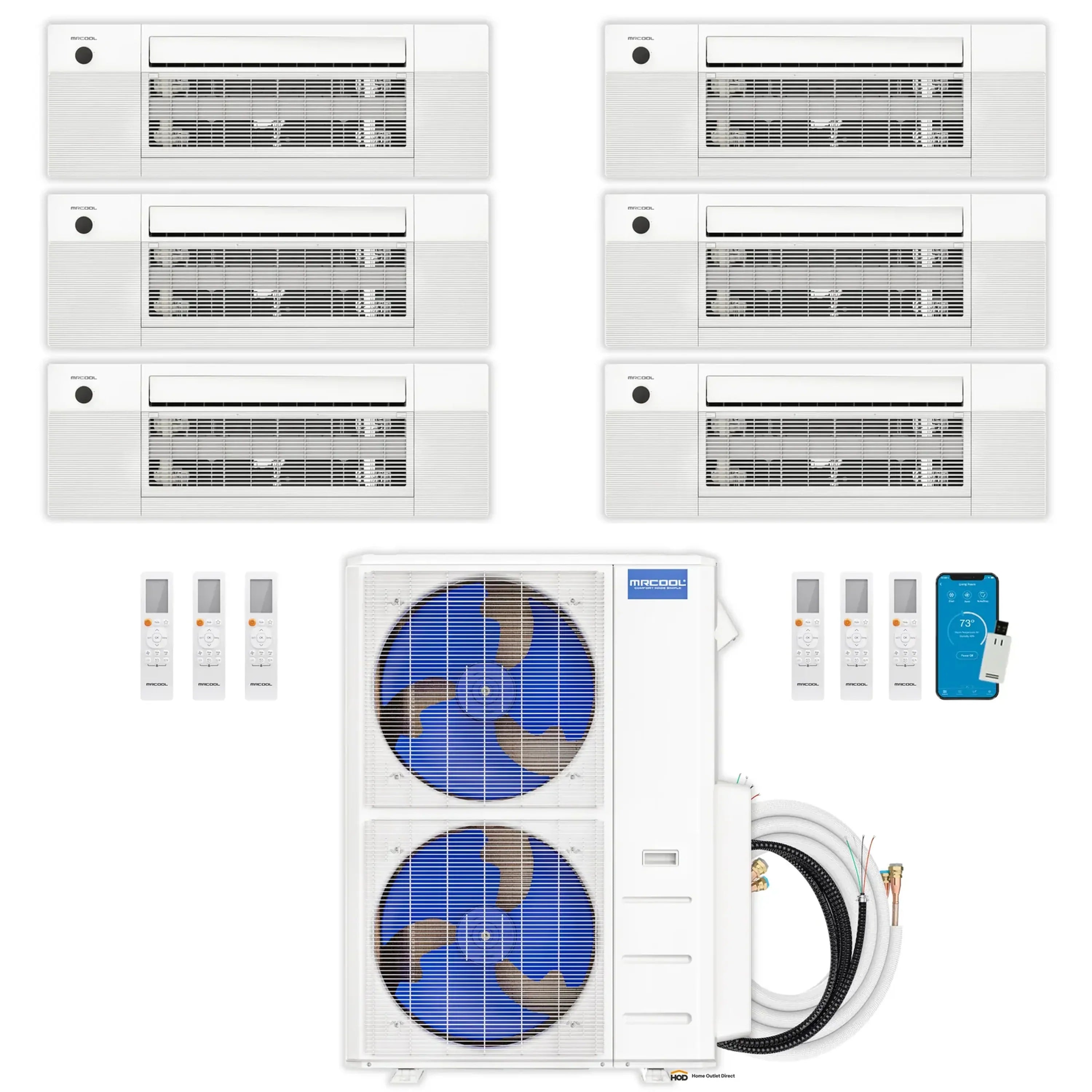 White ductless mini split outdoor unit with included indoor units and accessories