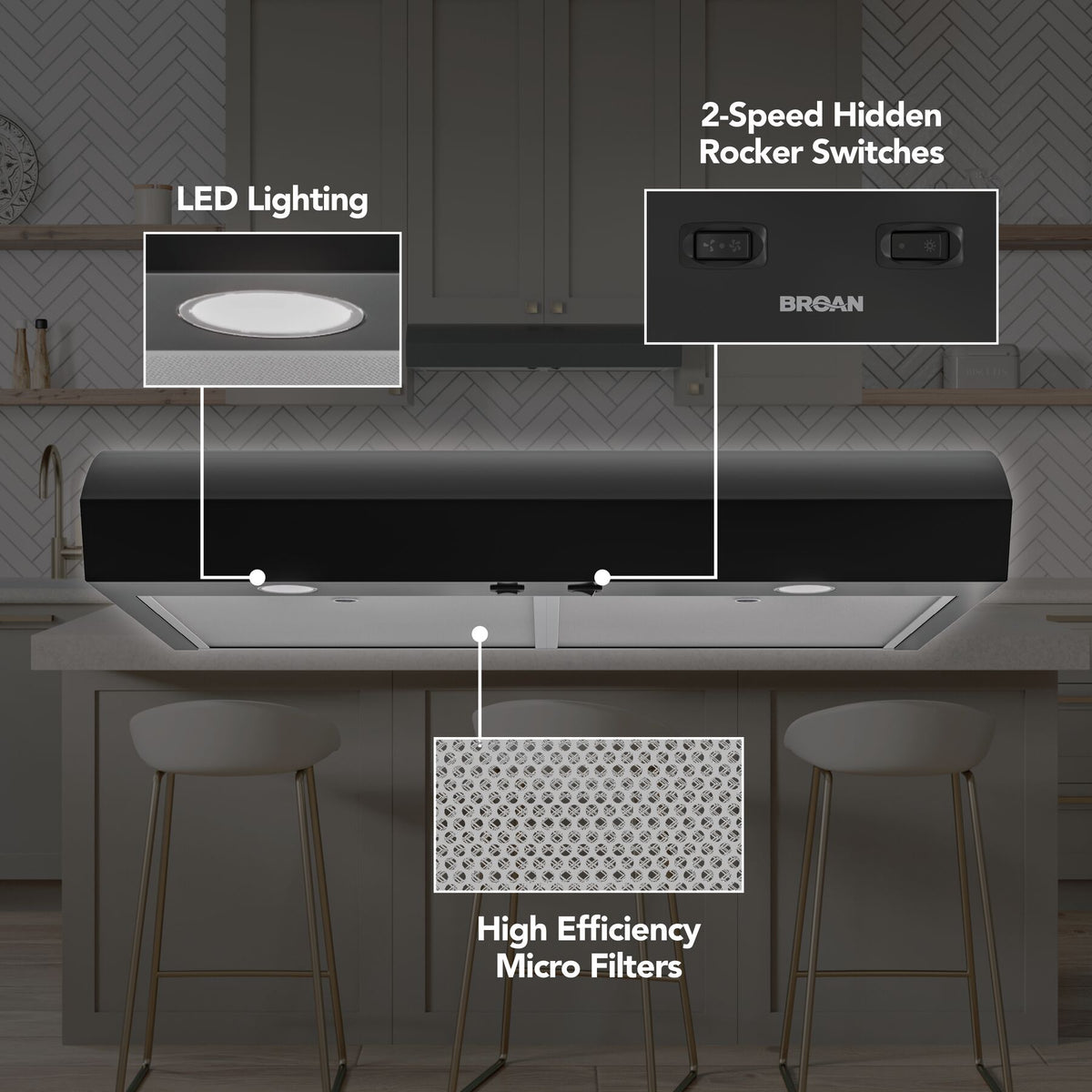 Broan-NuTone Mantra 30-Inch 350 CFM 2-Speed Convertible Under Cabinet Range Hood in Black (MTR1303BL)