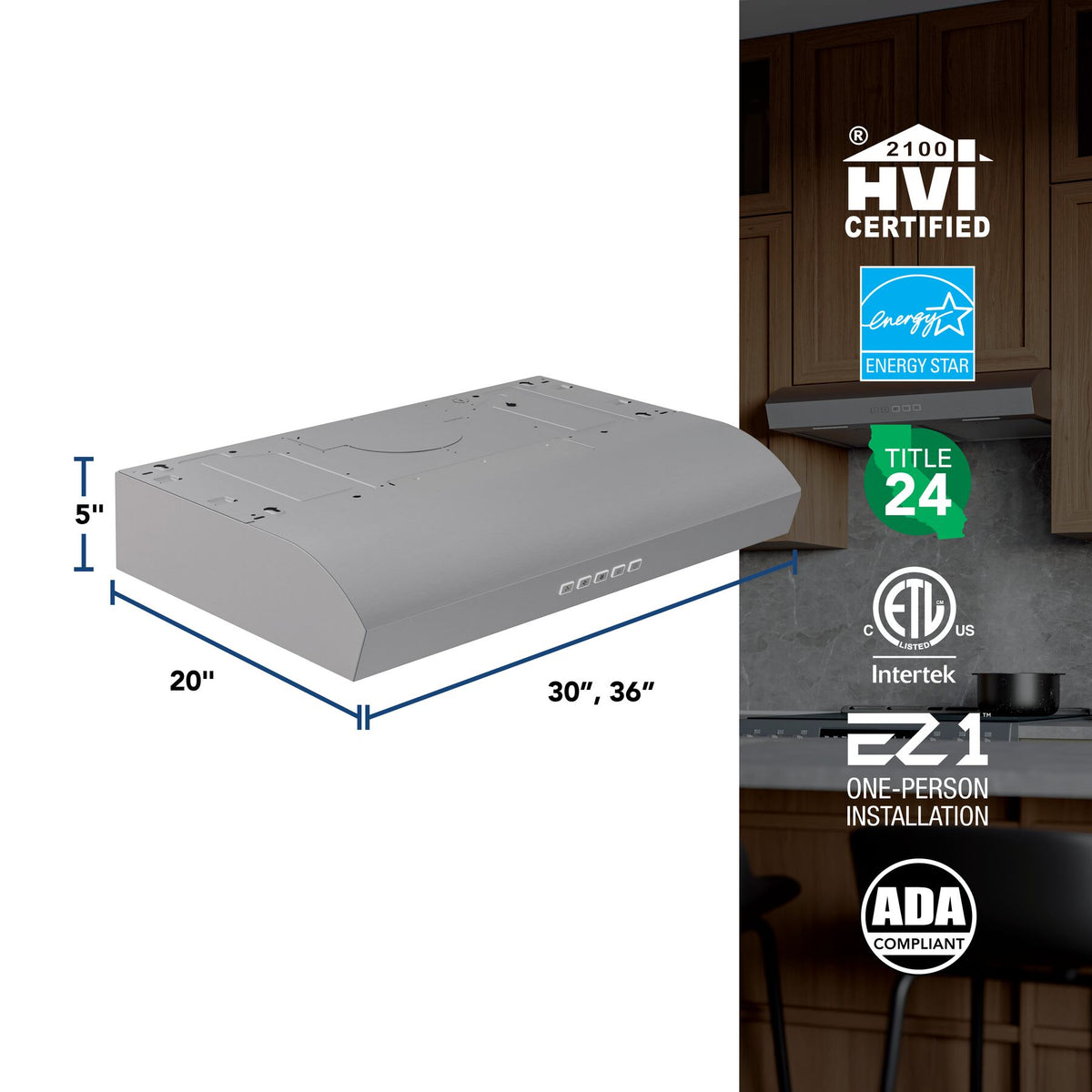 Broan-NuTone Mantra 30-Inch 350 CFM 3-Speed Convertible Under Cabinet Range Hood in Stainless Steel (MTR2303SS)