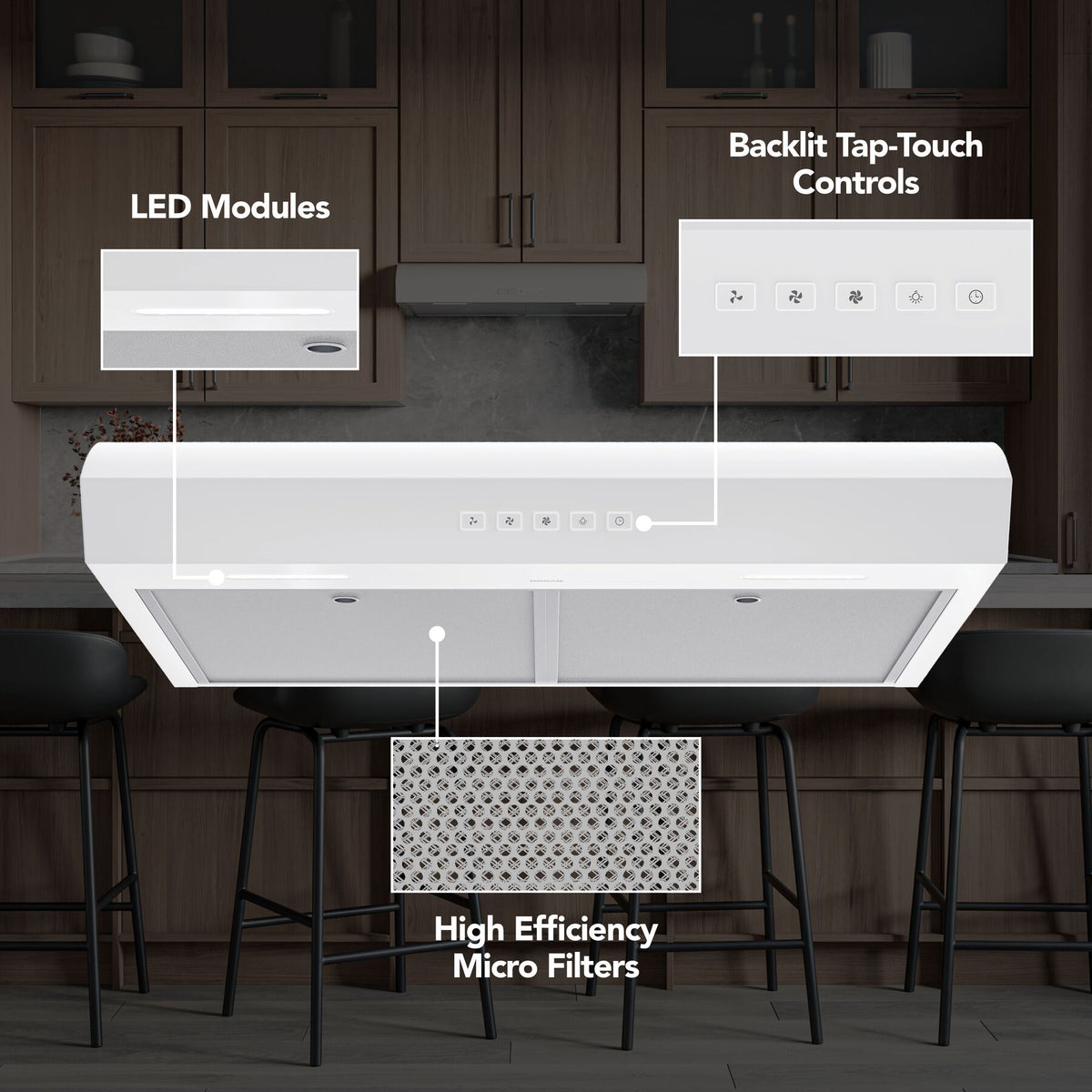 Broan-NuTone Mantra 30-Inch 350 CFM 3-Speed Convertible Under Cabinet Range Hood in White (MTR2303WW)