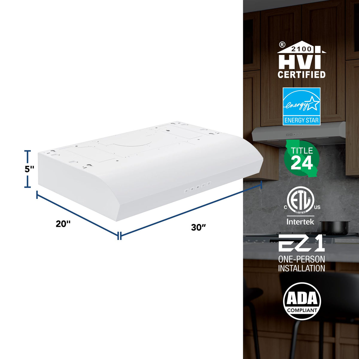 Broan-NuTone Mantra 30-Inch 350 CFM 3-Speed Convertible Under Cabinet Range Hood in White (MTR2303WW)
