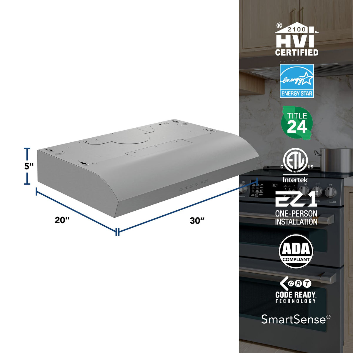 Broan-NuTone Mantra 30-Inch 490 CFM 3-Speed Convertible Under Cabinet Range Hood in Stainless Steel (MTR3304SS)