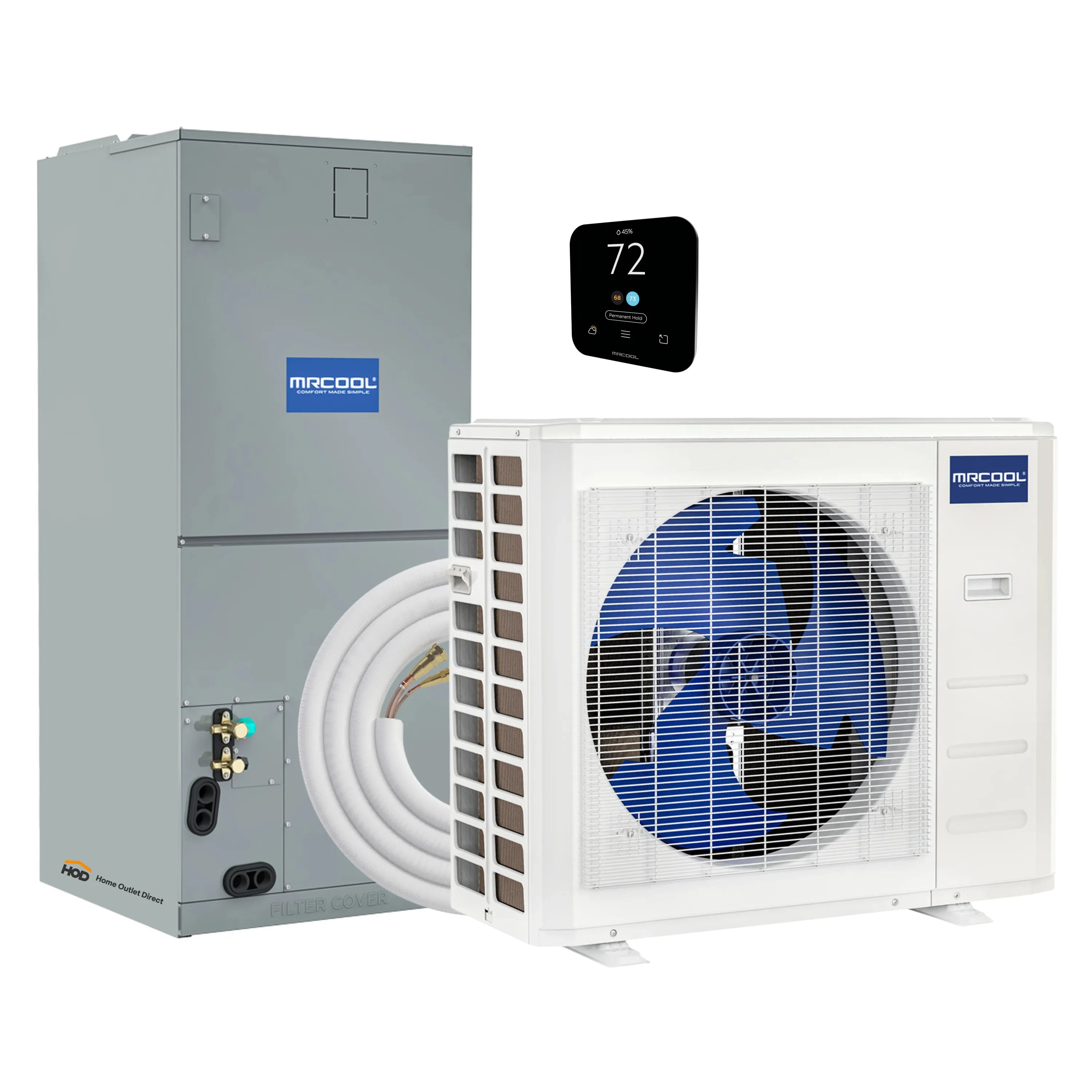 MRCOOL ducted air handler and outdoor condenser split system with wall controller